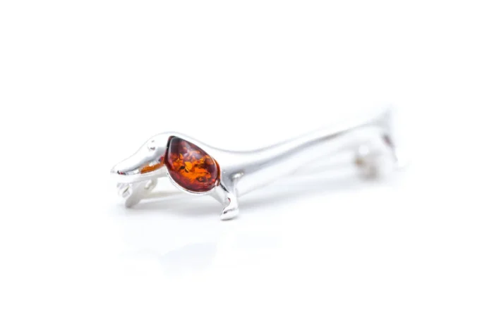 Dachshund Amber Dog Brooch - Sterling Silver Sausage Dog with Baltic Amber Ear - Image 4