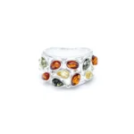 Floral Multicolour Amber Cuff Ring - Sterling Silver Jewelry | Elegant & Vibrant Design