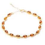 Gold Plated Dainty Oval Bracelet - Elegant Cognac Amber Jewelry | Timeless Elegance