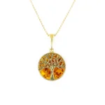Large Gold Plated Tree of Life Pendant - Baltic Amber & Sterling Silver | Elegant Jewelry Piece