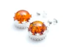 Stunning Princess Crown Drop Earrings Sterling Silver & Baltic Amber | Elegant Jewelry