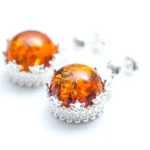 Stunning Princess Crown Drop Earrings Sterling Silver & Baltic Amber | Elegant Jewelry