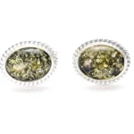 Quintessence Statement Green Amber Cufflinks - Elegant Baltic Amber and Sterling Silver Cufflinks for Him