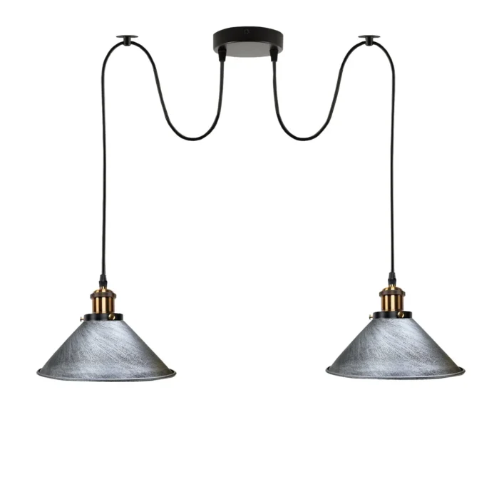 Brushed Silver 2 Way Retro Industrial Ceiling E27 Hanging Lamp Pendant Light | Stylish Home Lighting - Image 3