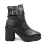 Lara Black Platform High Heels - Chic Square-Toe Boots with Decorative Belts