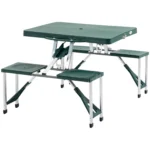 Outsunny Aluminum Picnic Table & Bench Set - Green | Foldable & Portable for Camping, Garden Parties, BBQs