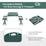 Outsunny Aluminum Picnic Table & Bench Set - Green | Foldable & Portable for Camping, Garden Parties, BBQs - Image 4