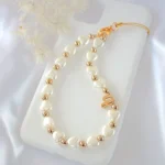 18K Custom Initial Heart Pearls Beaded Lanyard - Personalized Phone Charm, Elegant and Hypoallergenic Gift