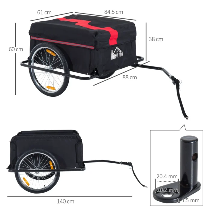 HOMCOM Two-Wheel Bicycle Cargo Trailer with Folding Storage & Removable Cover - Red & Black, Durable Oxford Fabric Wagon for Groceries & Outdoor Gear - Image 3
