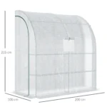 Outsunny Walk-In Lean to Wall Greenhouse with Windows and Doors - 2 Tiers, 4 Wired Shelves, 200x100x215cm, White - Image 3