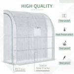 Outsunny Walk-In Lean to Wall Greenhouse with Windows and Doors - 2 Tiers, 4 Wired Shelves, 200x100x215cm, White - Image 4