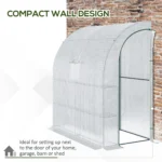 Outsunny Walk-In Lean to Wall Greenhouse with Windows and Doors - 2 Tiers, 4 Wired Shelves, 200x100x215cm, White - Image 5