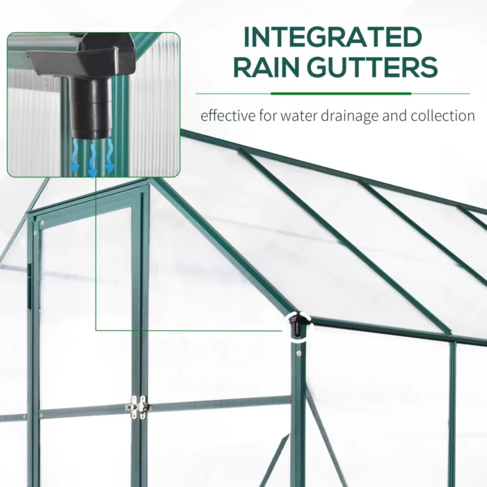Outsunny 6 x 8ft Walk-in Aluminium Greenhouse with Polycarbonate Panels - Perfect for Gardening - Image 8