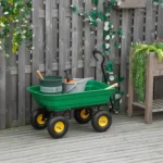 Outsunny 75 Litre Large Garden Cart - Heavy Duty 4 Wheel Tipping Wheelbarrow - Green - Image 2