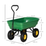 Outsunny 75 Litre Large Garden Cart - Heavy Duty 4 Wheel Tipping Wheelbarrow - Green - Image 3