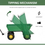 Outsunny 75 Litre Large Garden Cart - Heavy Duty 4 Wheel Tipping Wheelbarrow - Green - Image 4