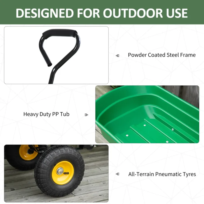 Outsunny 75 Litre Large Garden Cart - Heavy Duty 4 Wheel Tipping Wheelbarrow - Green - Image 5