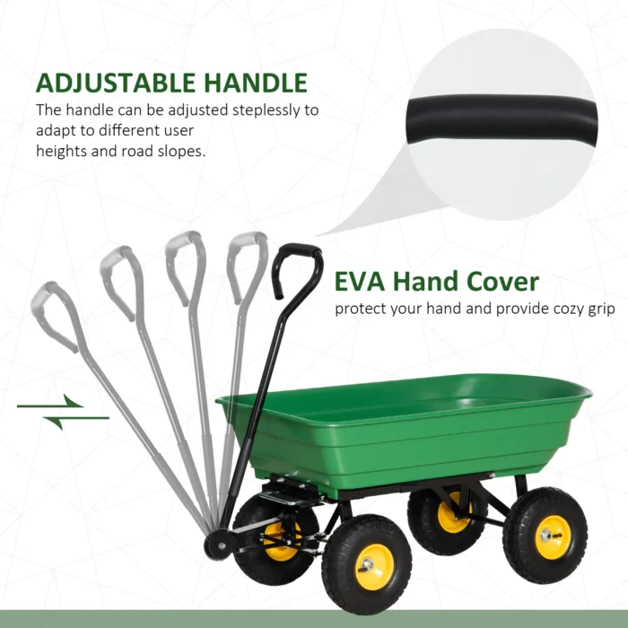 Outsunny 75 Litre Large Garden Cart - Heavy Duty 4 Wheel Tipping Wheelbarrow - Green - Image 6