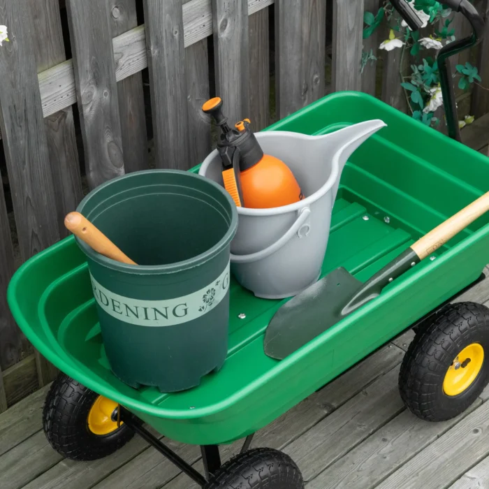 Outsunny 75 Litre Large Garden Cart - Heavy Duty 4 Wheel Tipping Wheelbarrow - Green - Image 7