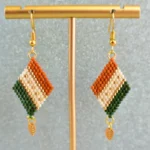Elegant Green, Sienna and Gold Geometric Earrings with Leaf Charm | Lightweight & Stylish