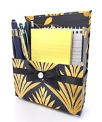 42-Pc Stationery For Him Gift Box Set with Reusable Desktop Organizer Box and Gold Pen - Black & Gold Geometric - Image 7