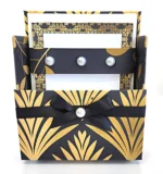 42-Pc Stationery For Him Gift Box Set with Reusable Desktop Organizer Box and Gold Pen - Black & Gold Geometric - Image 9