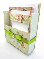 Elegant 42-Pc Stationery Gift Box Set with Reusable Organizer Box & Gold Pen - Coral Pink & Sage Green Floral Design