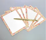 Elegant 42-Pc Stationery Gift Box Set with Reusable Organizer Box & Gold Pen - Coral Pink & Sage Green Floral Design - Image 3