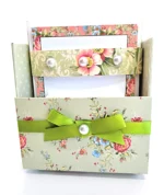 Elegant 42-Pc Stationery Gift Box Set with Reusable Organizer Box & Gold Pen - Coral Pink & Sage Green Floral Design - Image 8