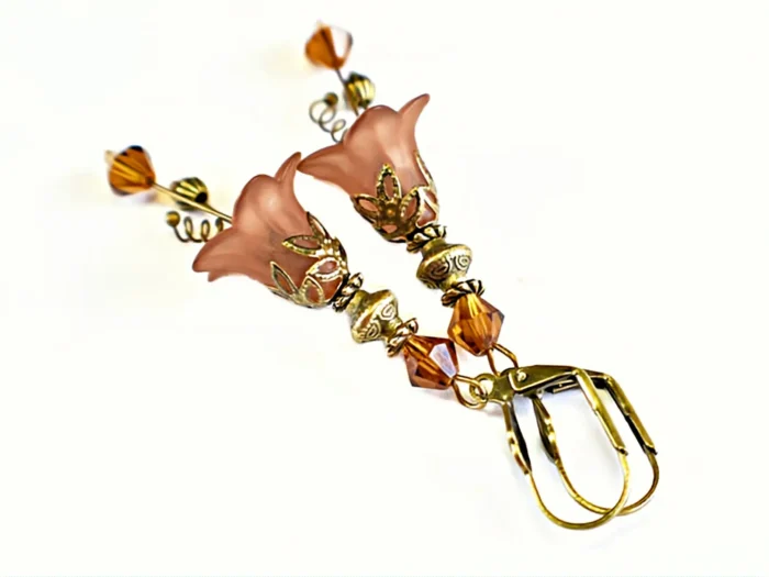 Elegant Vintage Victorian Style Earrings - Chocolate Brown & Antique Bronze Bell Flower Lucite Jewelry - Image 3