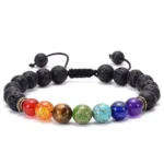 7 Chakra and Lava Stones Braided Essential Oil Diffuser Bracelet for Men and Women