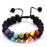 7 Chakra and Lava Stone Double Braided Bracelet Balance & Serenity