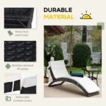 Outsunny Ergonomic PE Rattan Sun Lounger - Foldable Wicker Recliner with Cushion for Outdoor Relaxation - Black - Image 4