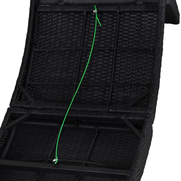 Outsunny Ergonomic PE Rattan Sun Lounger - Foldable Wicker Recliner with Cushion for Outdoor Relaxation - Black - Image 9