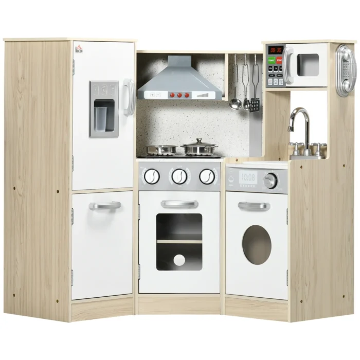 HOMCOM Kids Kitchen Playset with Role Play Accessories, Sound & Light Effects, Storage Space - Image 1