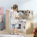 HOMCOM Kids Kitchen Playset with Role Play Accessories, Sound & Light Effects, Storage Space - Image 2