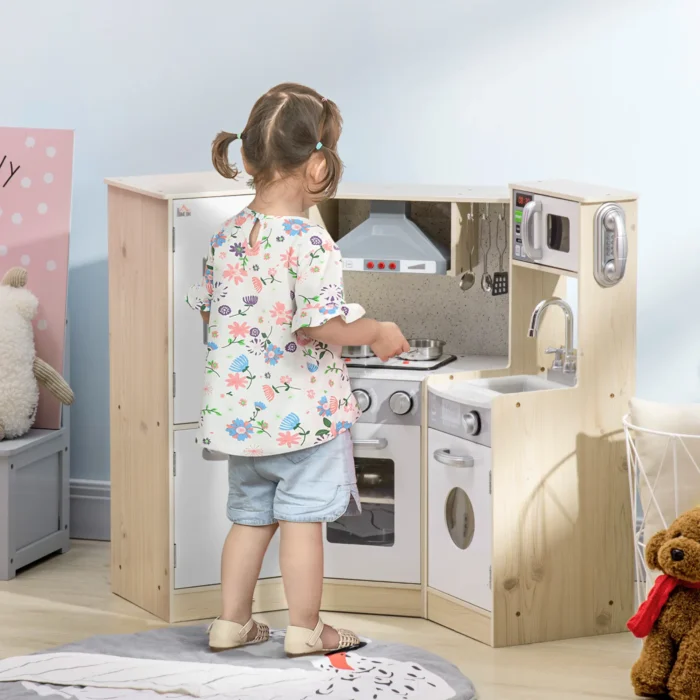 HOMCOM Kids Kitchen Playset with Role Play Accessories, Sound & Light Effects, Storage Space - Image 2