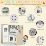 HOMCOM Kids Kitchen Playset with Role Play Accessories, Sound & Light Effects, Storage Space - Image 4