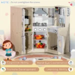 HOMCOM Kids Kitchen Playset with Role Play Accessories, Sound & Light Effects, Storage Space - Image 5