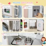 HOMCOM Kids Kitchen Playset with Role Play Accessories, Sound & Light Effects, Storage Space - Image 6