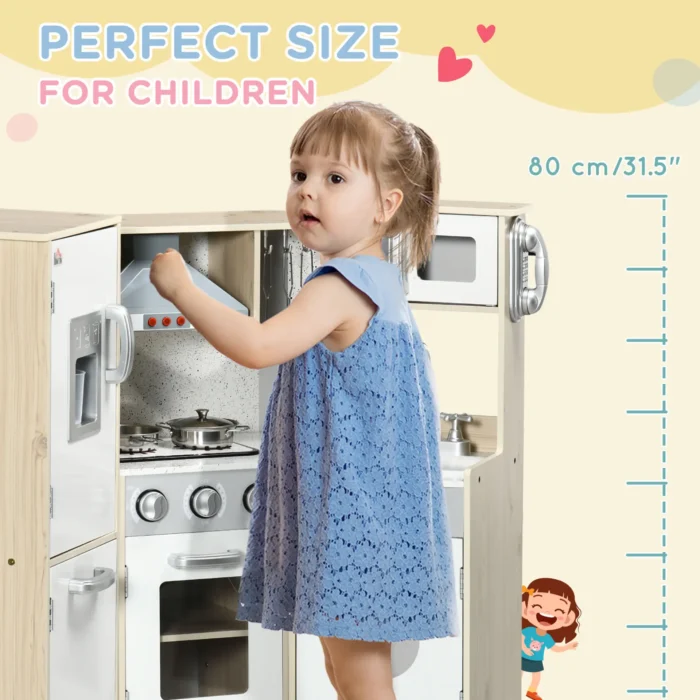 HOMCOM Kids Kitchen Playset with Role Play Accessories, Sound & Light Effects, Storage Space - Image 7