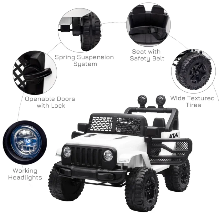 HOMCOM 12V Kids Electric Ride On Car Truck with LED Headlights and Remote Control Off-Road Adventure Toy - Image 5