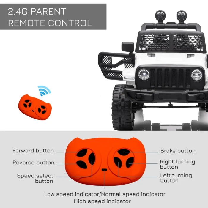 HOMCOM 12V Kids Electric Ride On Car Truck with LED Headlights and Remote Control Off-Road Adventure Toy - Image 7