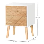 HOMCOM Oak 2 Drawers Bedside Table with Pine Legs - Wooden Bedroom Storage Cabinet - Image 3