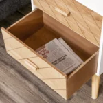 HOMCOM Oak 2 Drawers Bedside Table with Pine Legs - Wooden Bedroom Storage Cabinet - Image 7