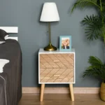 HOMCOM Oak 2 Drawers Bedside Table with Pine Legs - Wooden Bedroom Storage Cabinet - Image 8