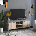 HOMCOM 1.2M Wooden TV Stand Cabinet - Stylish Entertainment Center with DVD CD Storage - Fits Up to 50-Inch TV - Grey Finish - Image 2