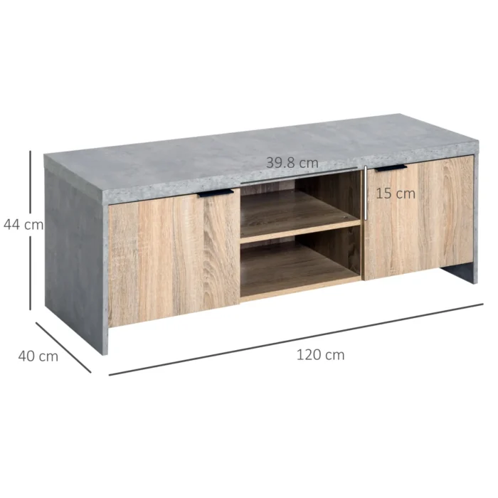 HOMCOM 1.2M Wooden TV Stand Cabinet - Stylish Entertainment Center with DVD CD Storage - Fits Up to 50-Inch TV - Grey Finish - Image 3