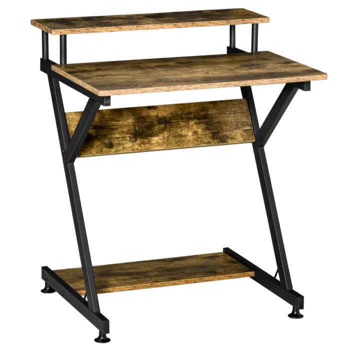 HOMCOM Compact Computer Desk - Z Shape, 70cm, Brown, Ideal for Home Office Setup - Image 1