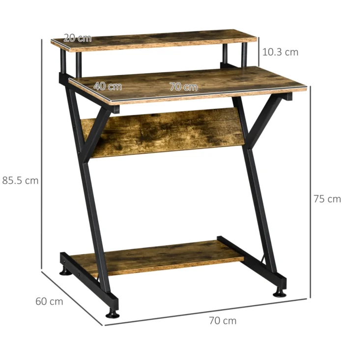 HOMCOM Compact Computer Desk - Z Shape, 70cm, Brown, Ideal for Home Office Setup - Image 3